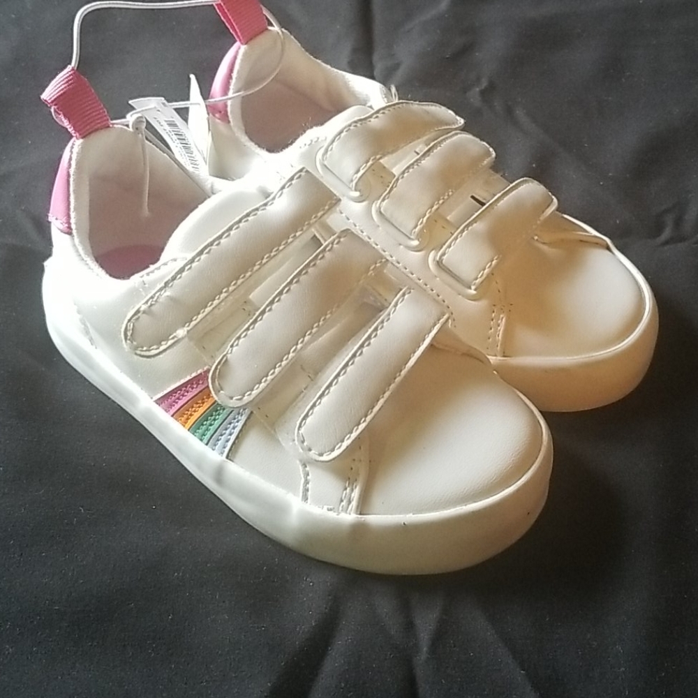 Old Navy Toddler 7 White Velcro Shoes Stripes